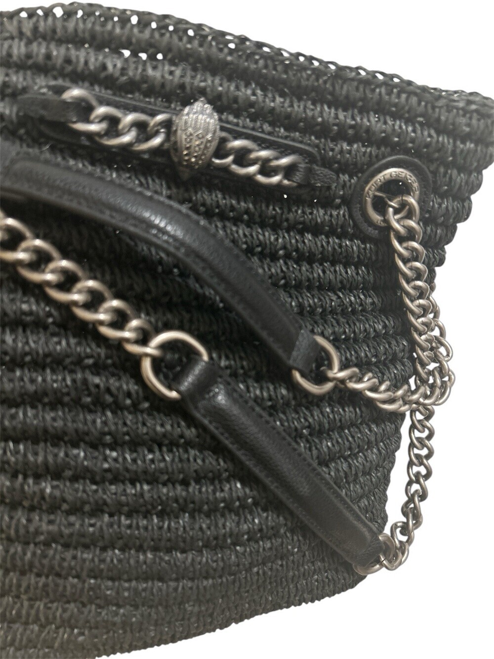 NWOT Kurt Geiger London Small Chelsea Raffia Tote Bag Color Black - Picture 5 of 6